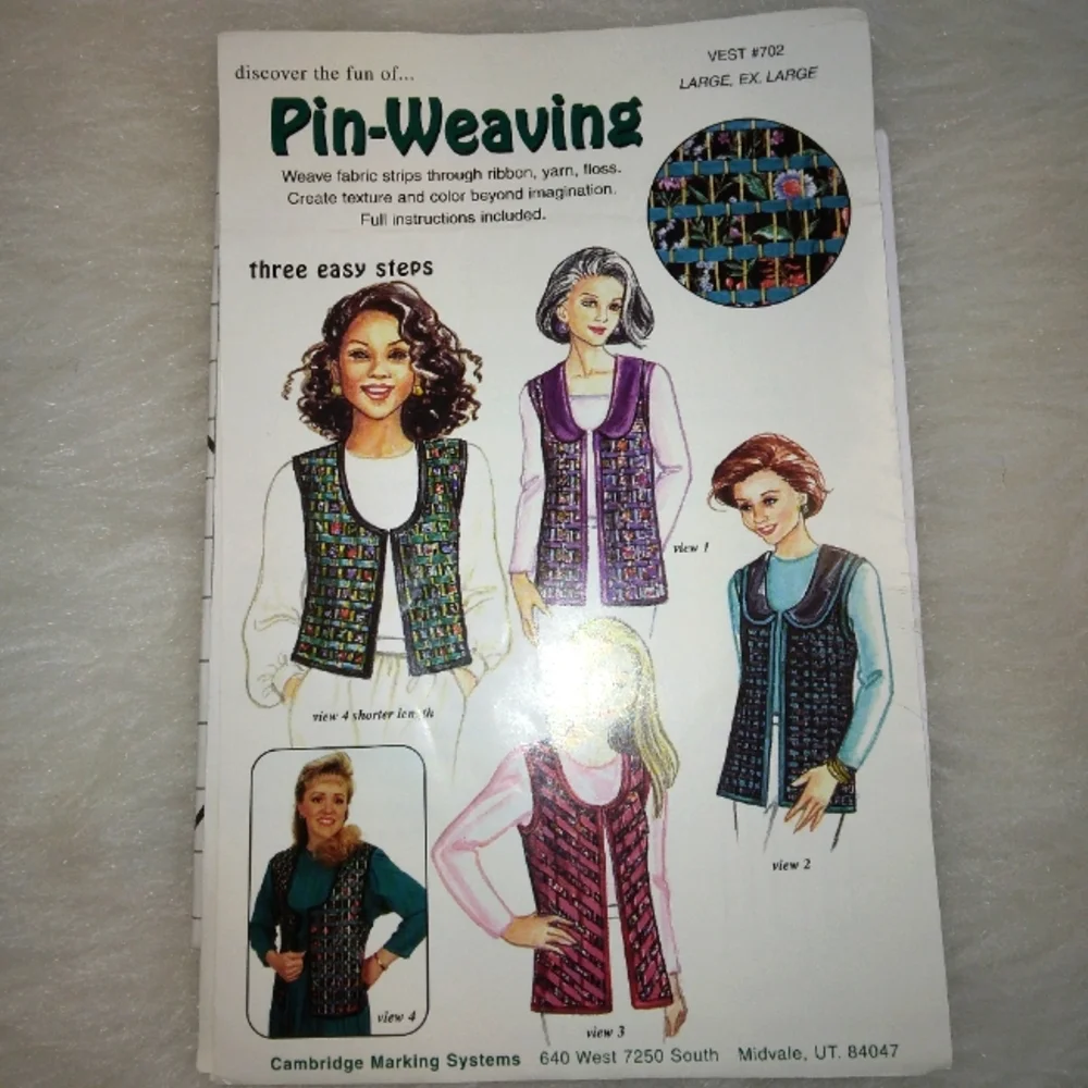 PIN-WEAVING vest #702 Size Large, Ex-Large,  Just 3 Easy Steps!